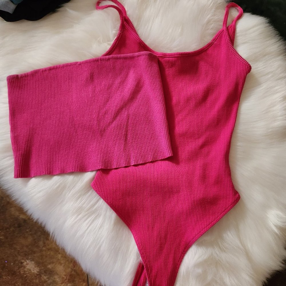 Naked Wardrobe Rasberry Snatched Bodysuit and Tube Top Lot L M - Picture 1 of 12